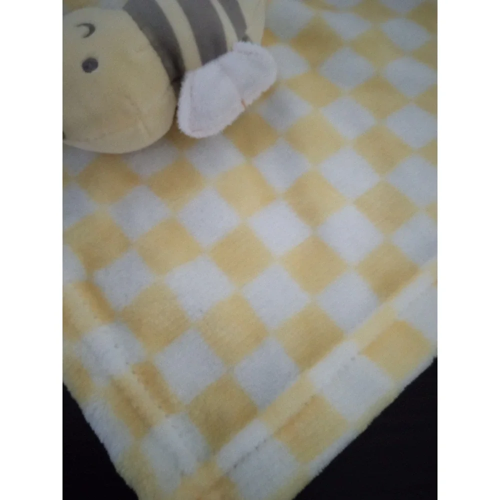 Lucky moon Bumble Bee Baby Lovey Security Blanket Yellow White‎ Checkered Plush